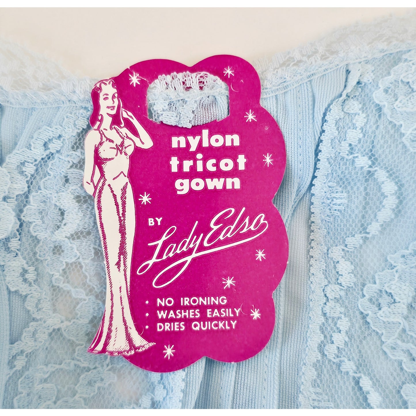VINTAGE *NEW* 1960's Women's Light Blue Nightgown w/Lace Trim 100% Nylon Size 44