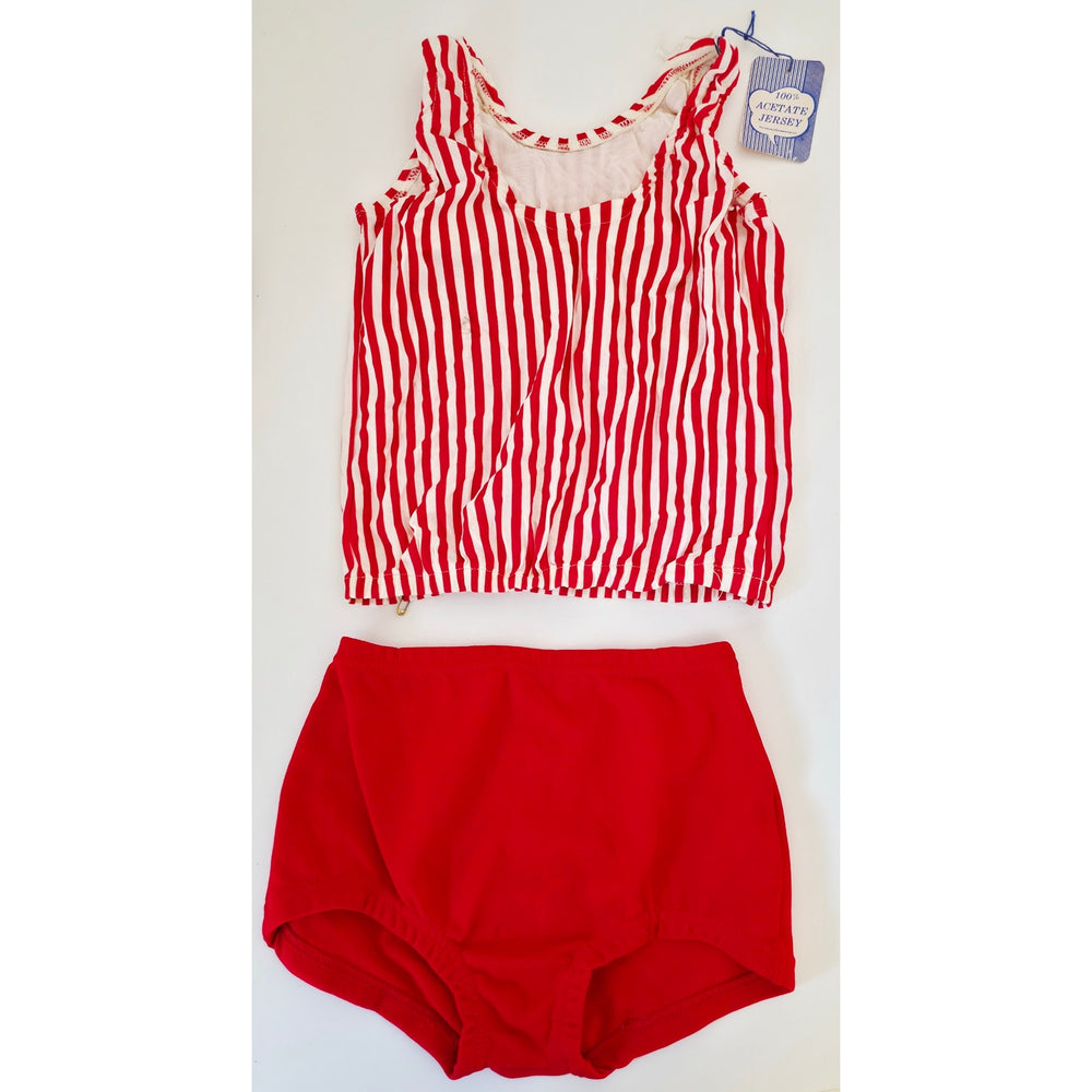 VINTAGE *NEW* 1950's Kids Red & White Swimsuit | Bathing Suit Size 12 USA
