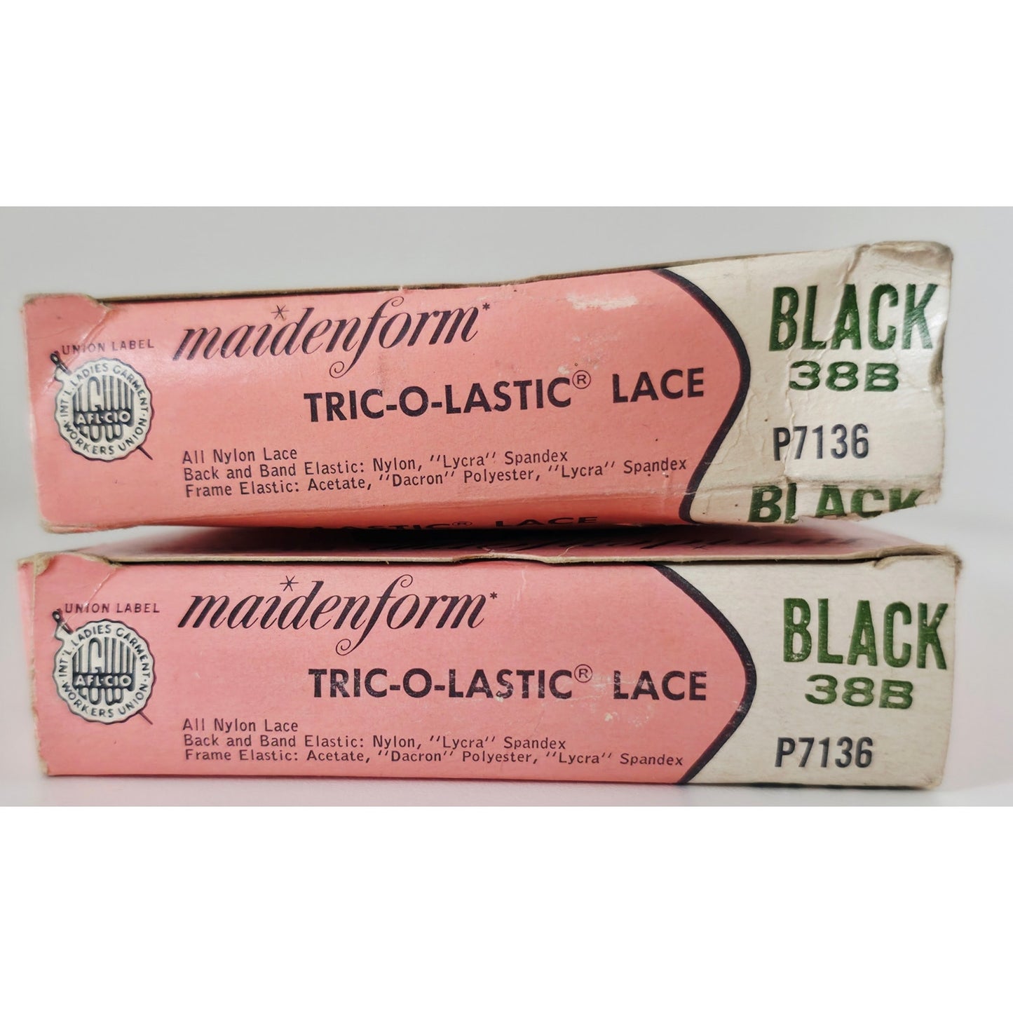 VINTAGE *NEW* 1970's Maidenform P7136 Tricolastic Lace Stretch Black Bra 38 B Set of 2