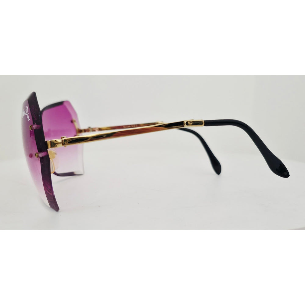 VINTAGE *NEW* 1970's Chrys Dior Gold Folding with Purple Lens Sunglasses & Case