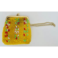 VINTAGE *NEW* 1960's  Fancy Beaded Yellow Small Change Purse with Strap