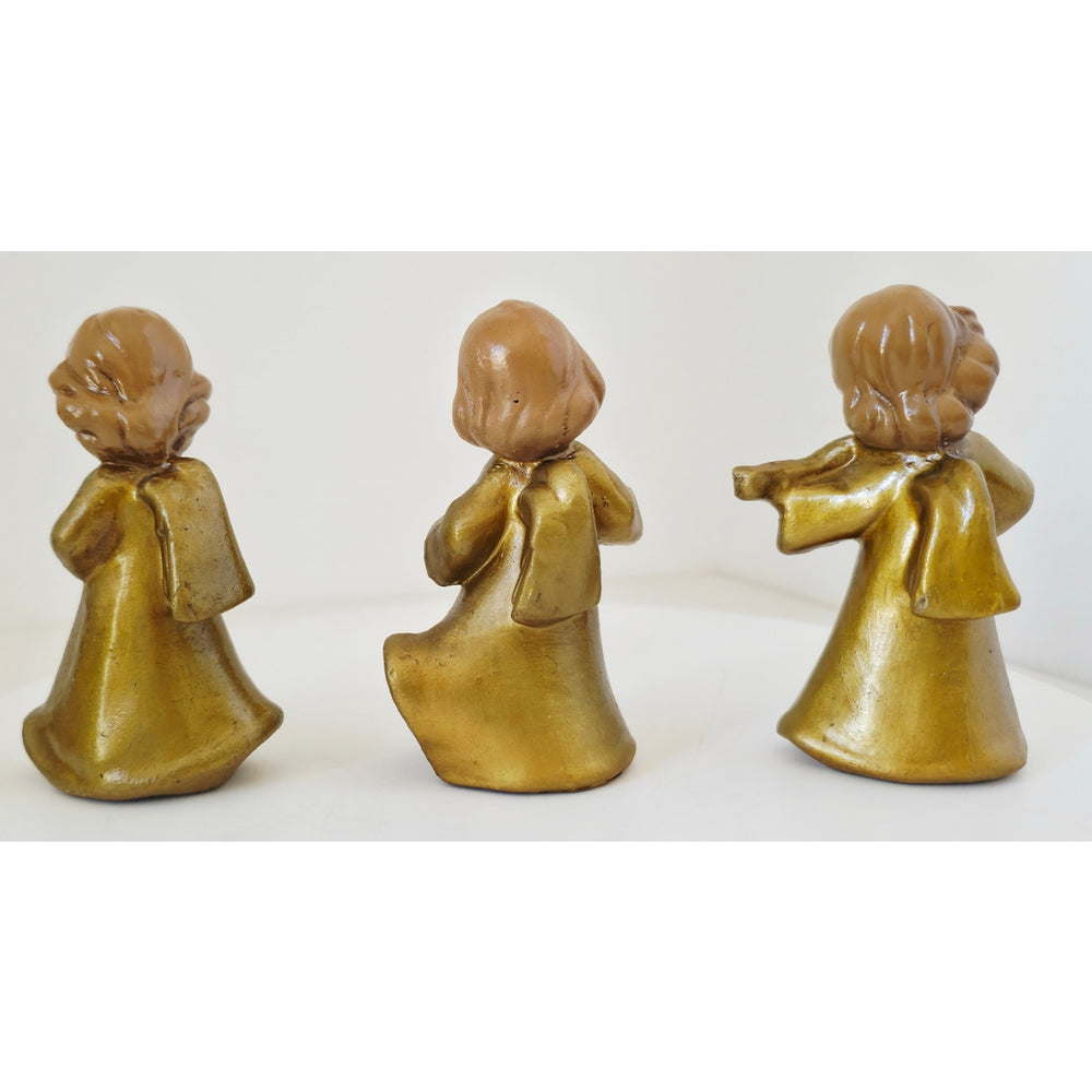 VINTAGE *NEW* 1960's Commadore Happy Time Set of 3 Gold Singing Angel Figurines