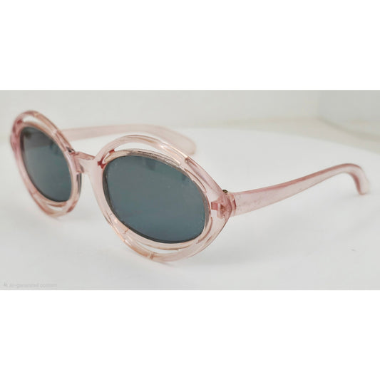 VINTAGE *NEW* 1970's Glam Unisex Sunglasses Pink Oval Frame w/Smoke Gray Lens