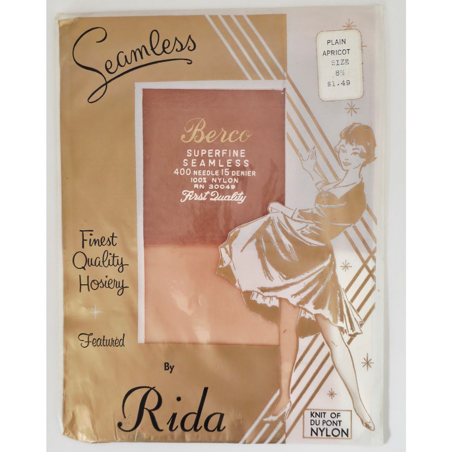 VINTAGE *NEW* 1960's Superfine Seamless 400 Needle 15 Denier Pantyhose Size 8.5