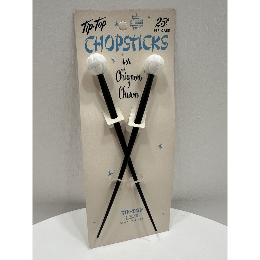 VINTAGE *NEW* 1970's Tip Top Hair Chignon Charm ChopSticks Black/White