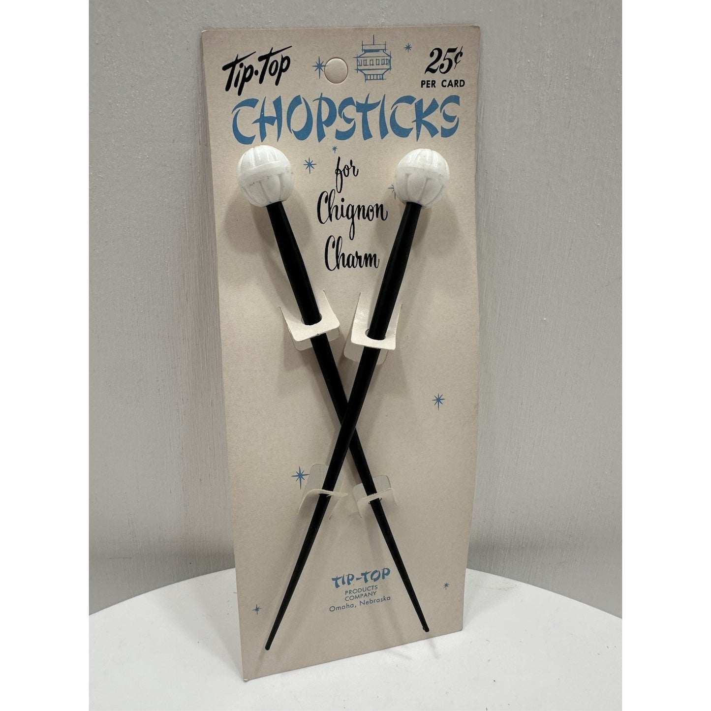 VINTAGE *NEW* 1970's Tip Top Hair Chignon Charm ChopSticks Black/White