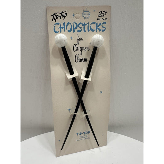 VINTAGE *NEW* 1970's Tip Top Hair Chignon Charm ChopSticks Black/White