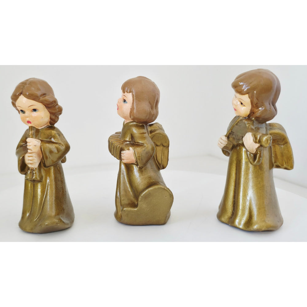 VINTAGE *NEW* 1960's Commadore Happy Time Set of 3 Gold Singing Angel Figurines