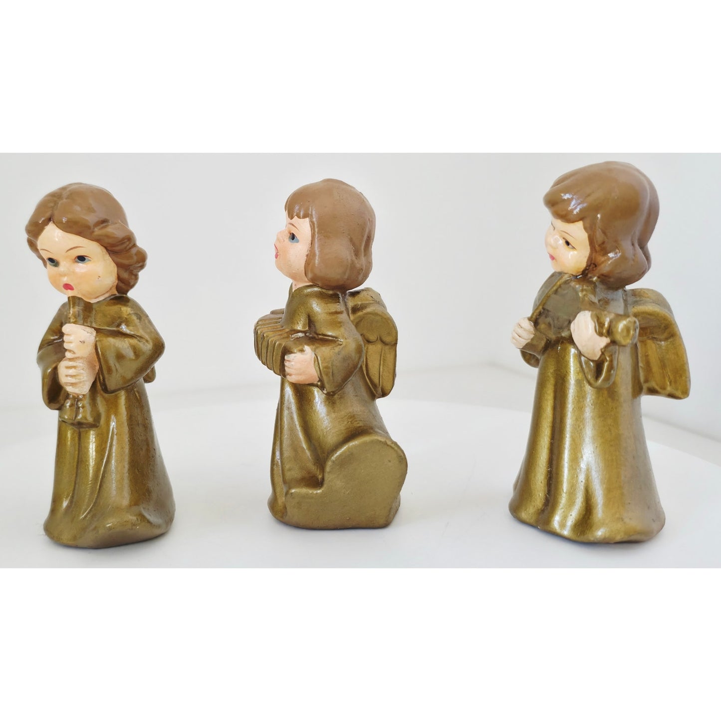 VINTAGE *NEW* 1960's Commadore Happy Time Set of 3 Gold Singing Angel Figurines