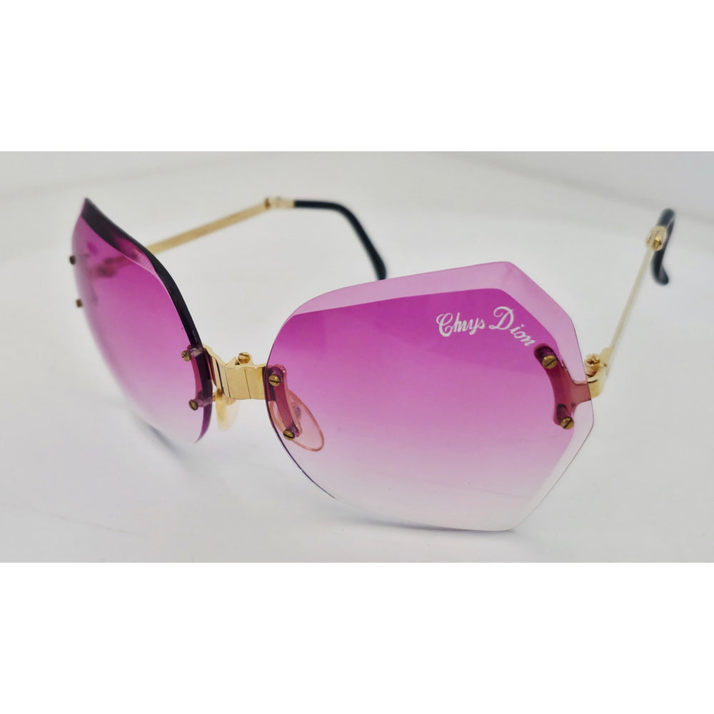 VINTAGE *NEW* 1970's Chrys Dior Gold Folding with Purple Lens Sunglasses & Case