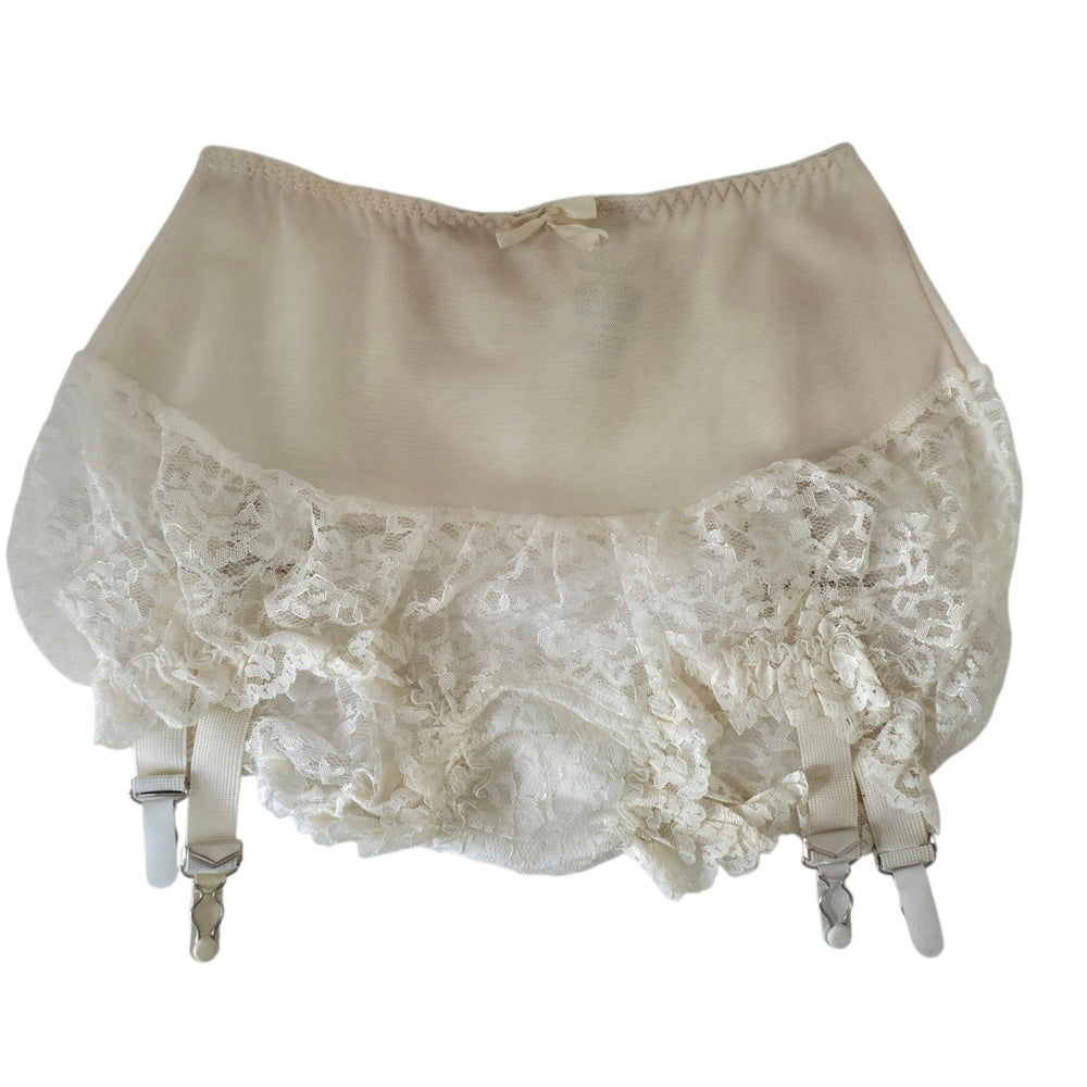 VINTAGE *PRISTINE* 1950's Women's Cream w/Lace Girdle Garter Size L