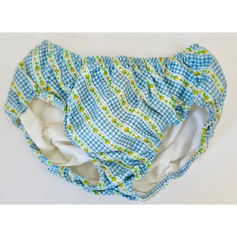 VINTAGE *NEW* 1950's Kids Swimsuit Blue & Green Checkered w/Flowers Size 5-6 USA
