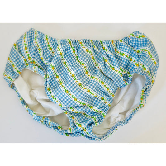 VINTAGE *NEW* 1950's Kids Swimsuit Blue & Green Checkered w/Flowers Size 5-6 USA