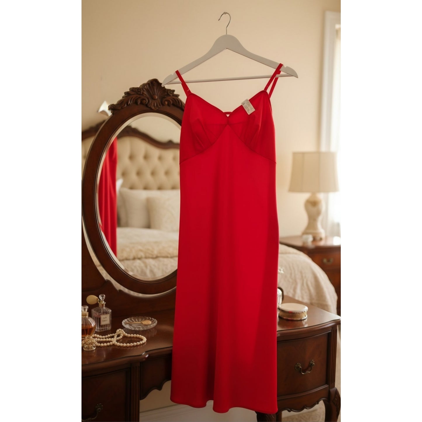 VINTAGE *NEW* 1960's Kayser Women's Red with Scalloped Trim Slip Dress Size 38