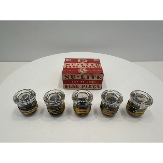 VINTAGE *NEW* 1970's Nu-Lite Glass Fuse Plugs 15 Amp 125 Volt USA, 5 Per Box