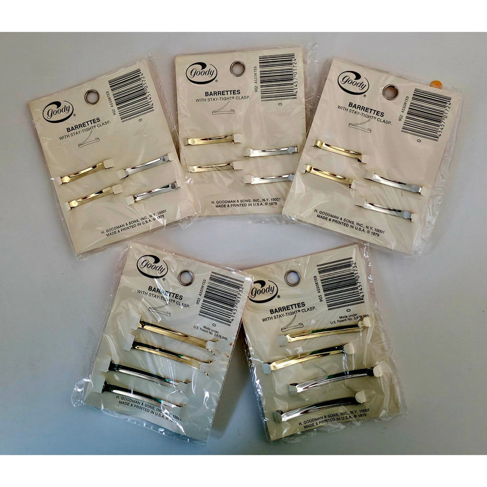 VINTAGE *NEW* 1975 Goody Silver and Gold Stay-Tight Barrettes #903 Set of 20 USA