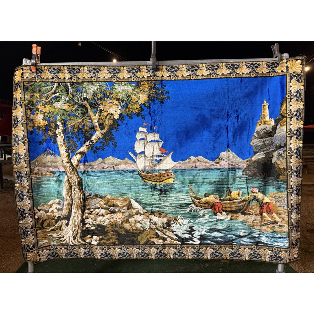 VINTAGE *PRISTINE* 1960's "Anxious To Sail" Italian Velvet Tapestry