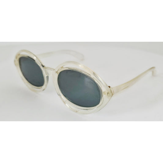 VINTAGE *NEW* 1970's Glam Unisex Sunglasses Clear Frame Gray Tinted Lens