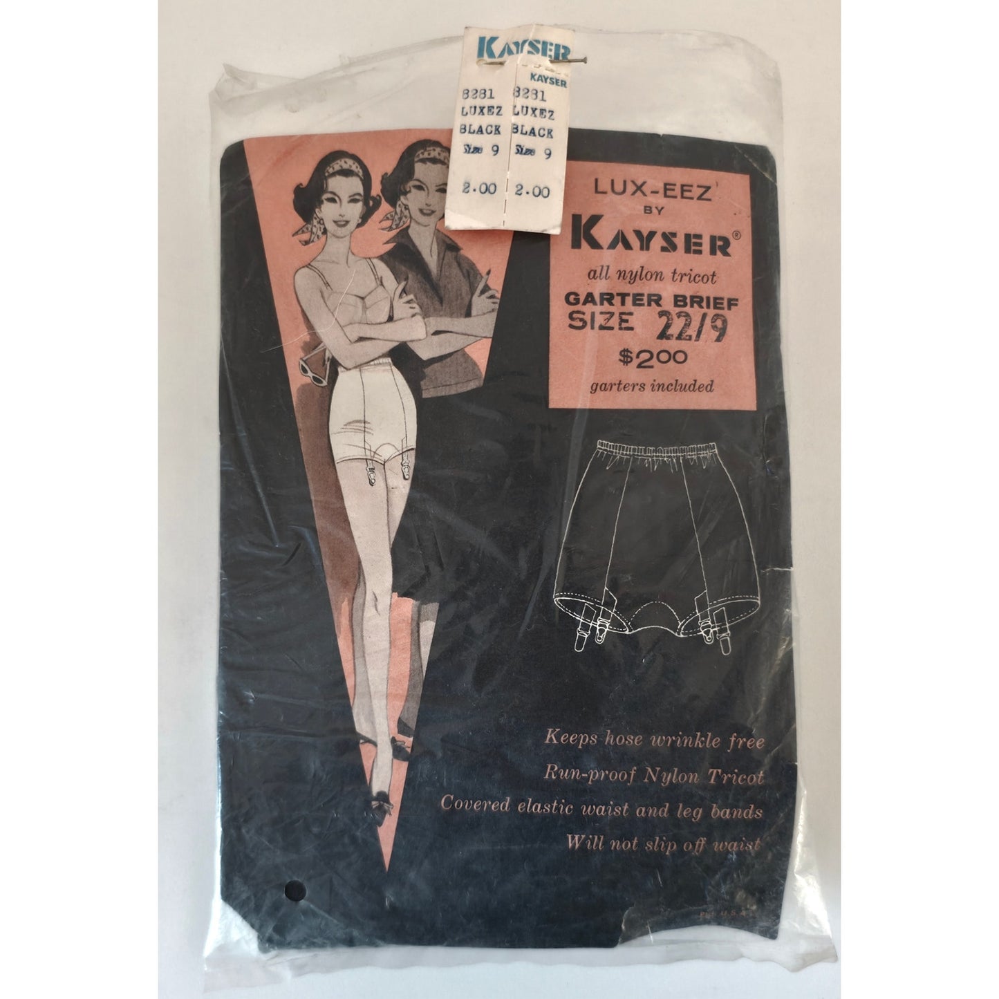VINTAGE *NEW* 1960's Kayser Women's Black Garter Briefs Size L-XL USA
