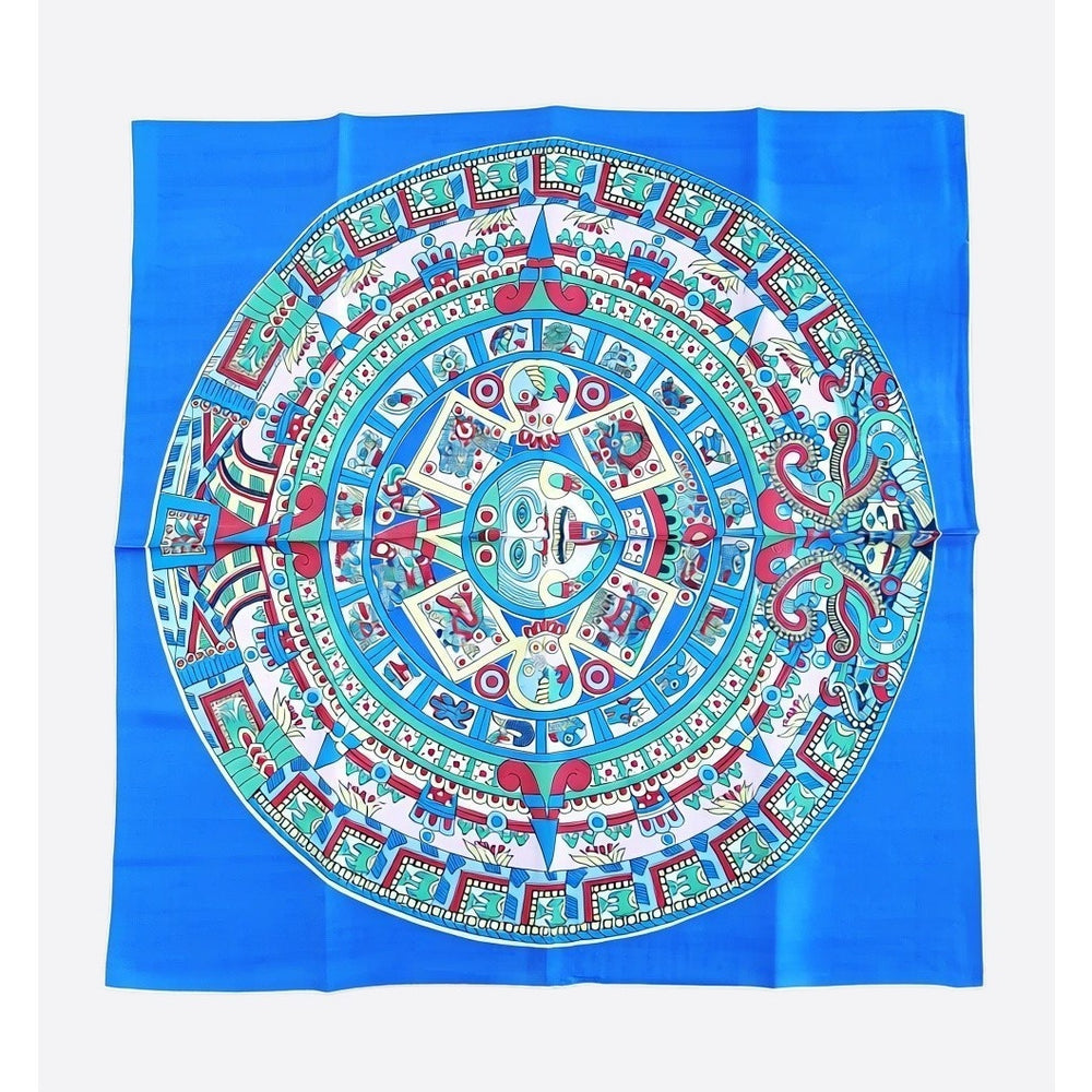 VINTAGE *NEW* 1950's Japanese Hand Printed Silk Rayon Scarf 31" x "31" Blue