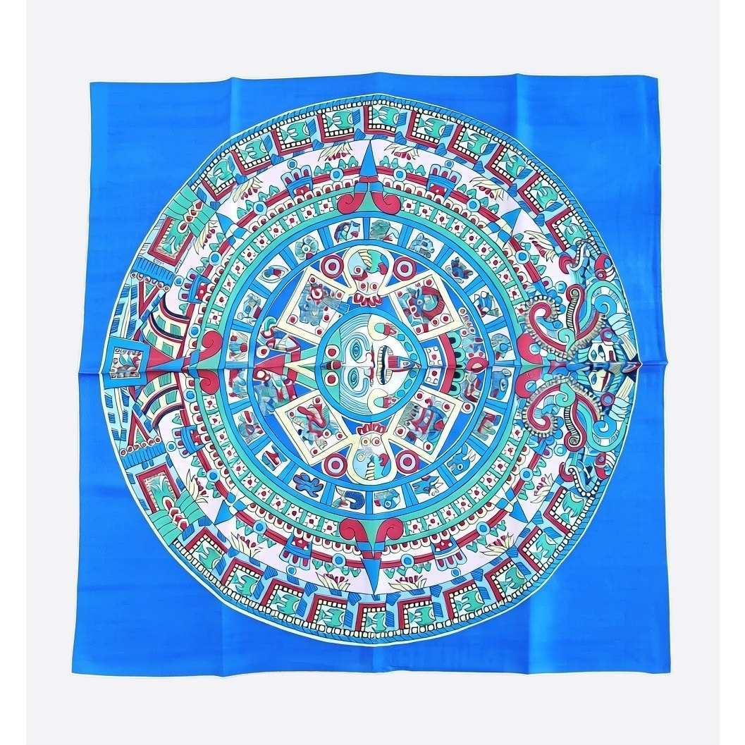 VINTAGE *NEW* 1950's Japanese Hand Printed Silk Rayon Scarf 31" x "31" Blue