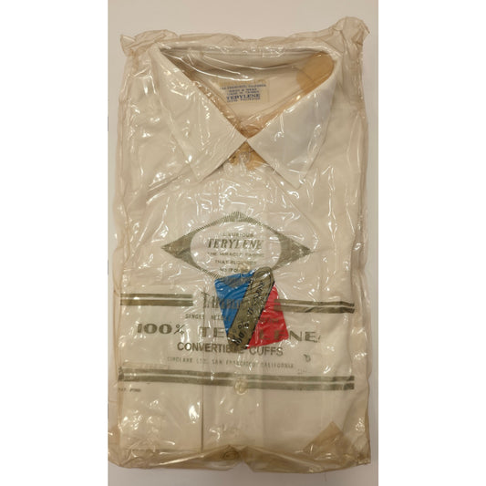 VINTAGE *NEW* 1960's Men's Sinclare Cream Shirt Tapered Body 100% Poly Sz 14-33