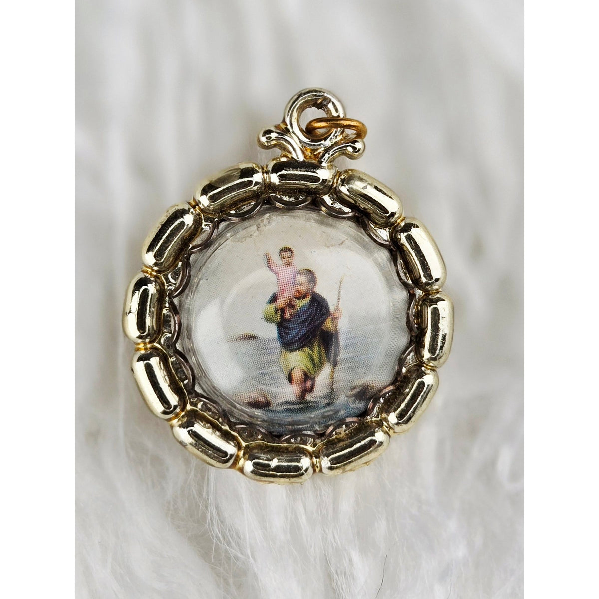 VINTAGE *NEW* 1950's Jesus and Saint Christopher Religious Pendant 1.25"