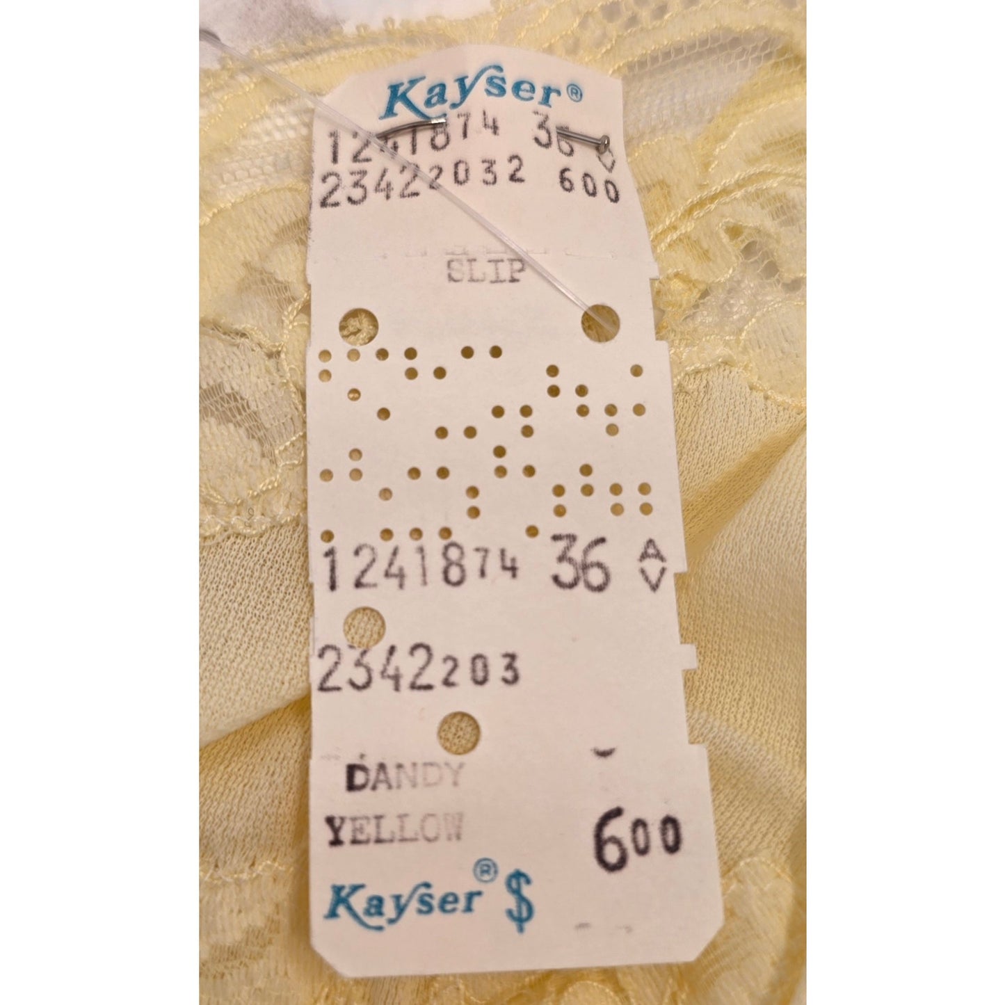 VINTAGE *NEW* 1960's Kayser Light Yellow Slip White Lace Trim 100% Nylon Size 36