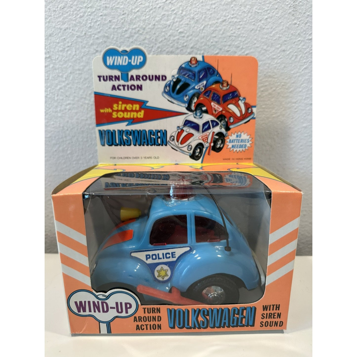 VINTAGE *NEW* Wind-Up VOLKSWAGEN Rescue/Fire/Police Bug Set w/Siren Sound Action