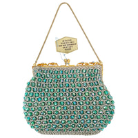 VINTAGE *NEW* 1960's Hand-Made Fancy Beaded Purse Green with Gold Strap