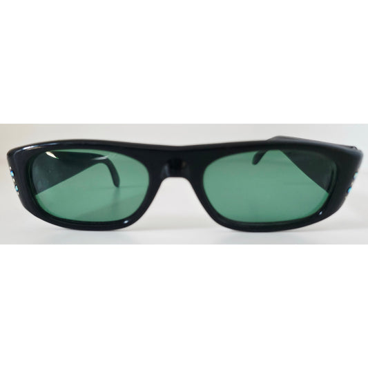 VINTAGE *NEW* 1970's Black Frame with Green Lens Sunglasses