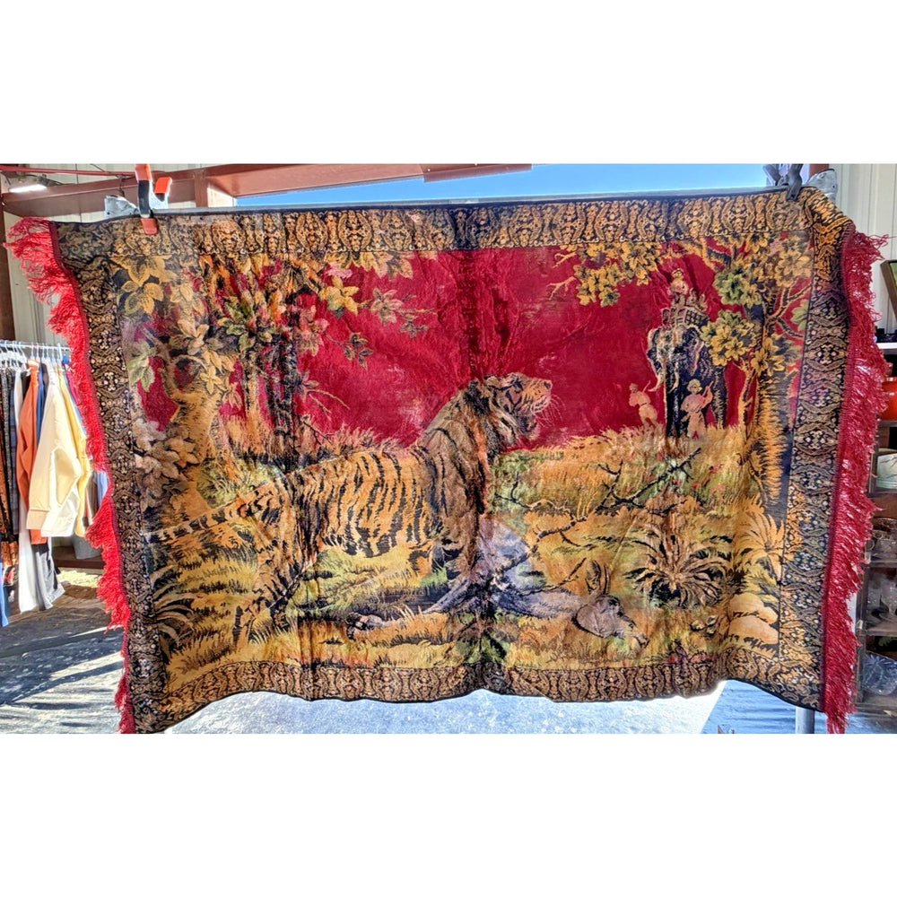 VINTAGE *PRISTINE* 1960's Tigers Velvet Tapestry
