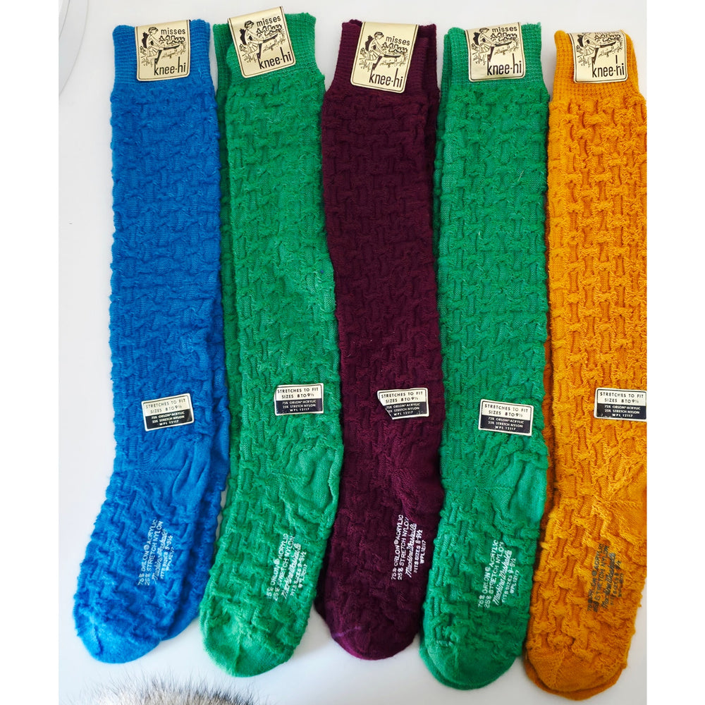 VINTAGE *NEW* 1970's Women's Knee-Hi Stretch Socks Soft Acrylic & Nylon 5 Pairs