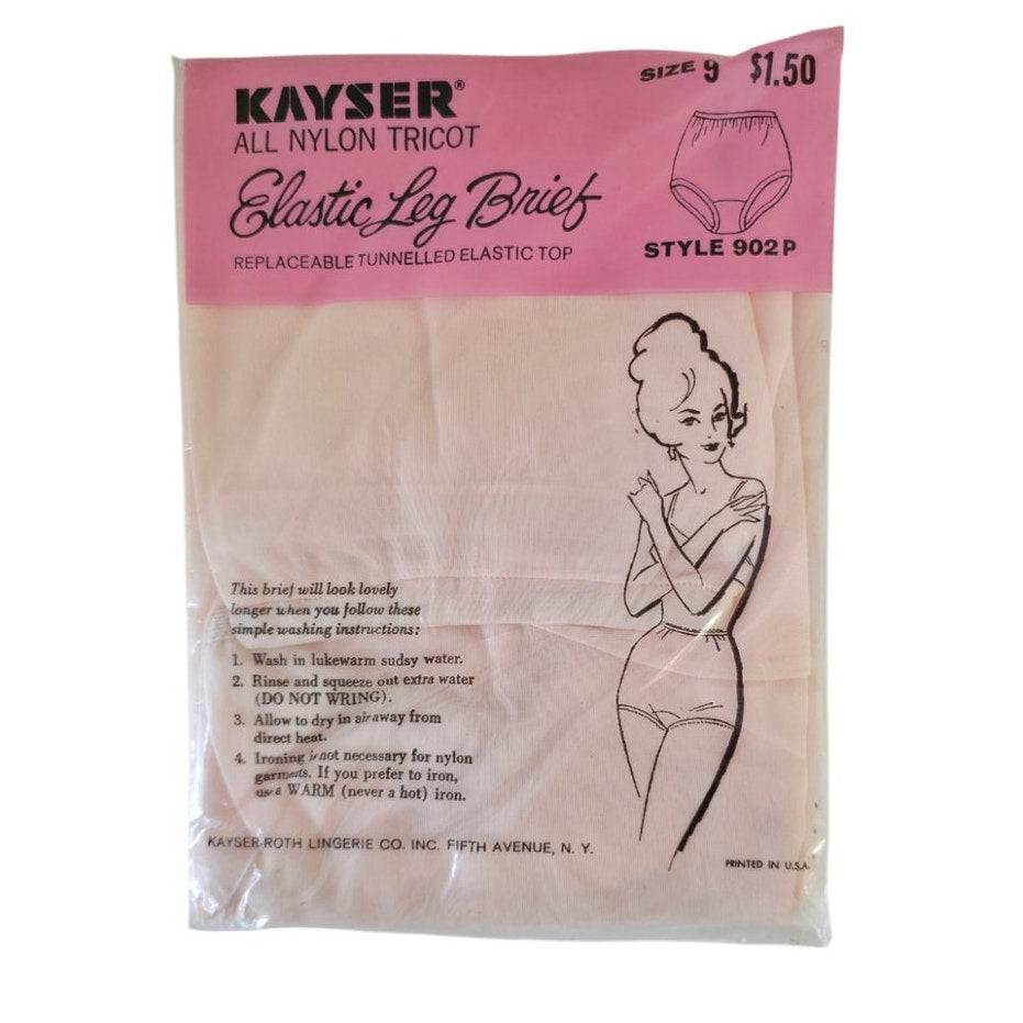 VINTAGE *NEW* 1960's Kayser Women's Light Pink Elastic Leg Briefs Size L-XL