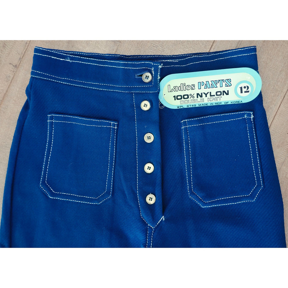 VINTAGE *NEW* 1960's Women's Blue w/White Stitching Flared Stretch Pants Size 12