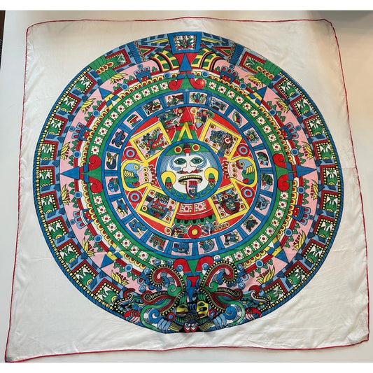 VINTAGE *NEW* 1950's Japanese Hand Printed Silk Rayon Scarf 31" x 31"