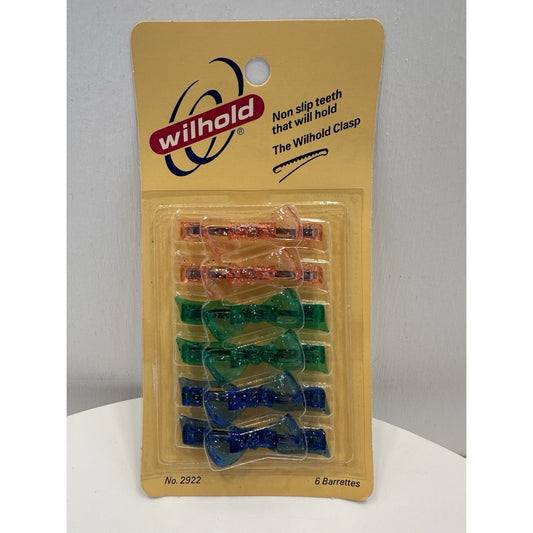 VINTAGE *NEW* 1970's Wil-hold 2922 Non-Slip Teeth Barrettes Pk/Gr/Bl - Pack of 6