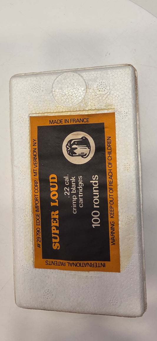 VINTAGE *NEW* Edge Import Super Loud .22 cal crimp blank cartridges 100 rounds